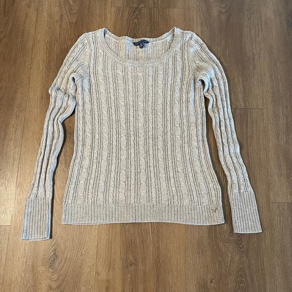 American Eagle Women's‎ Cable Knit Fisherman Sweater Neutral Brown Soft Small - Picture 1 of 8